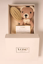 Vose - 100% Goat Hair Baby Brush and Handmade Teether Set - BEAR