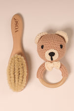 Vose - 100% Goat Hair Baby Brush and Handmade Teether Set - BEAR