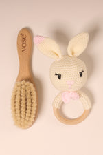 Vose - 100% Goat Hair Baby Brush and Handmade Teether Set - RABBIT