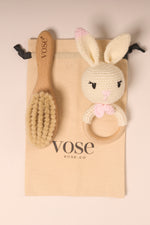 Vose - 100% Goat Hair Baby Brush and Handmade Teether Set - RABBIT