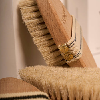 Organic and natural horse hair body brushes on display