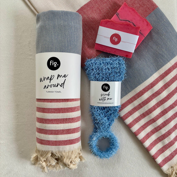 Spa Ritual Set – Turkish Towel, Handwoven Exfoliating Shower Mitt & Glow Soap Bar