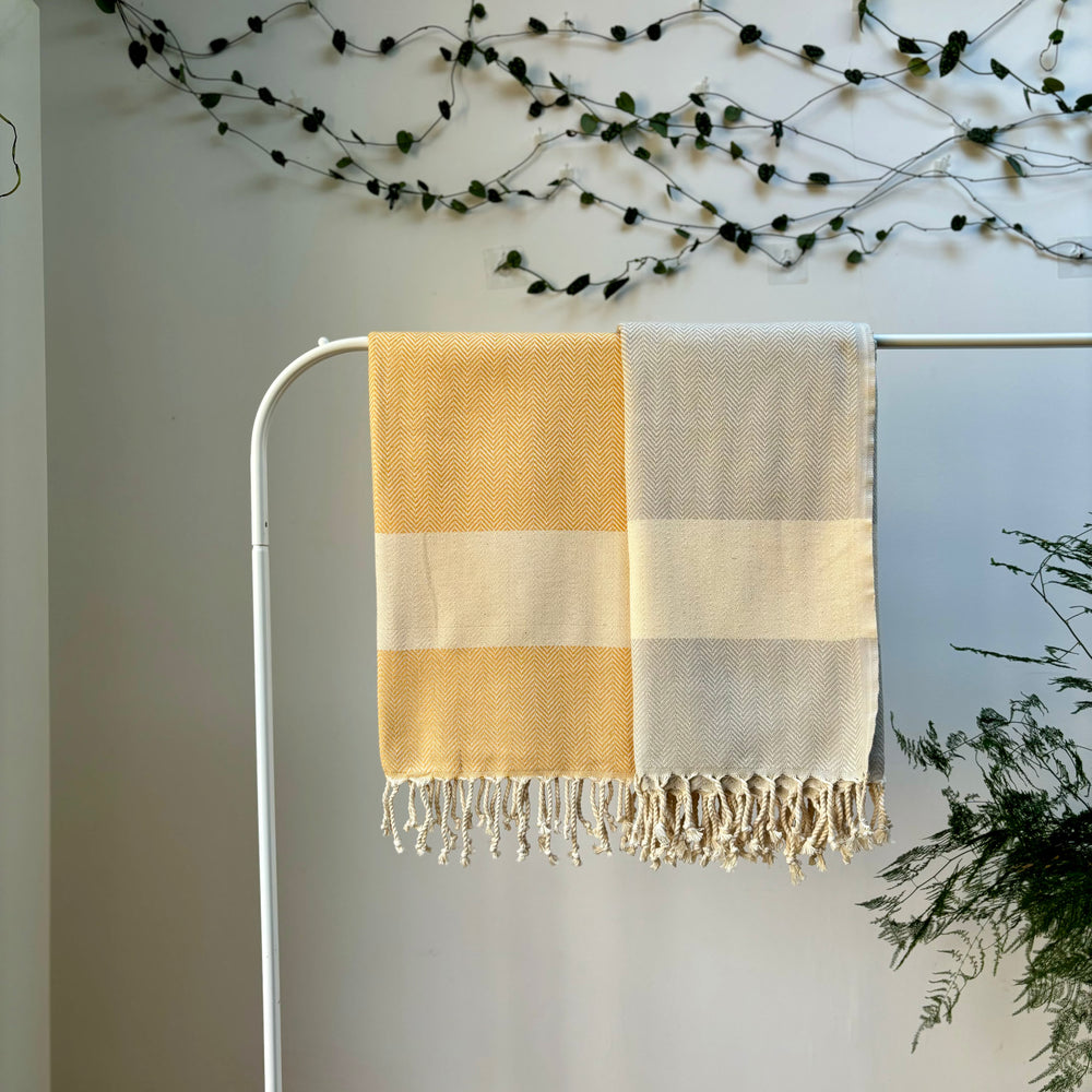 HERRINGBONE - 100% Organic Cotton Turkish Towel Light Grey