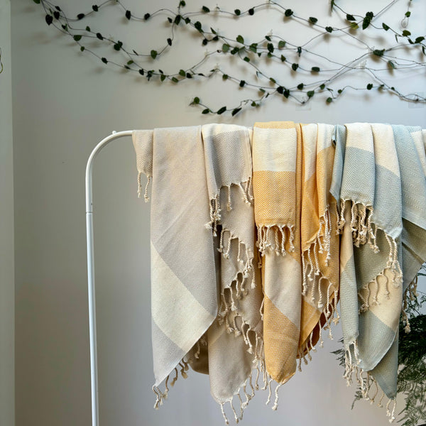 HERRINGBONE - 100% Organic Cotton Turkish Towel Light Blue
