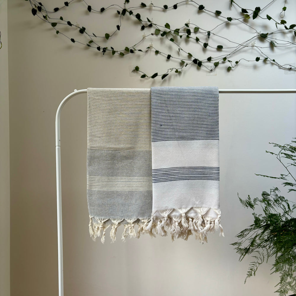 HORIZON - 100% Organic Cotton Turkish Towel Grey/White