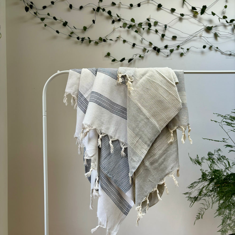 HORIZON - 100% Organic Cotton Turkish Towel Grey/White