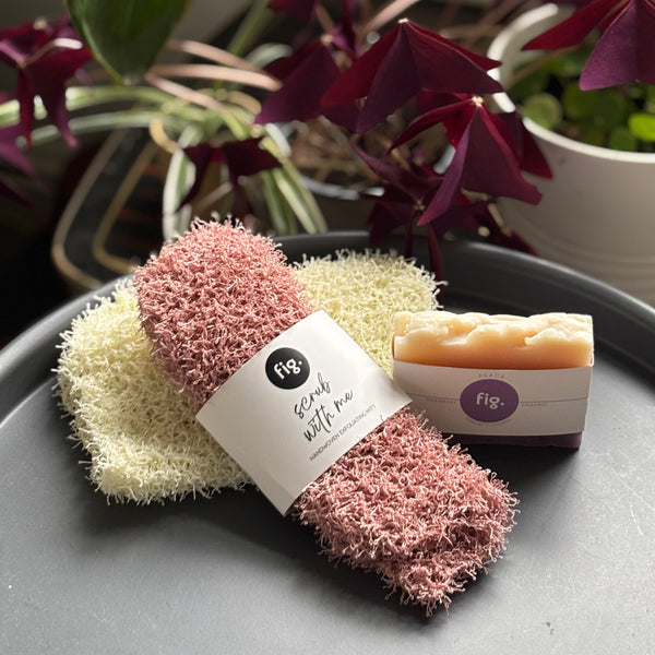 Exfoliating Shower Set with handwoven mitt and organic Peace Soap
