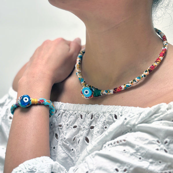 Light Blue handmade bracelet with evil eye bead detail