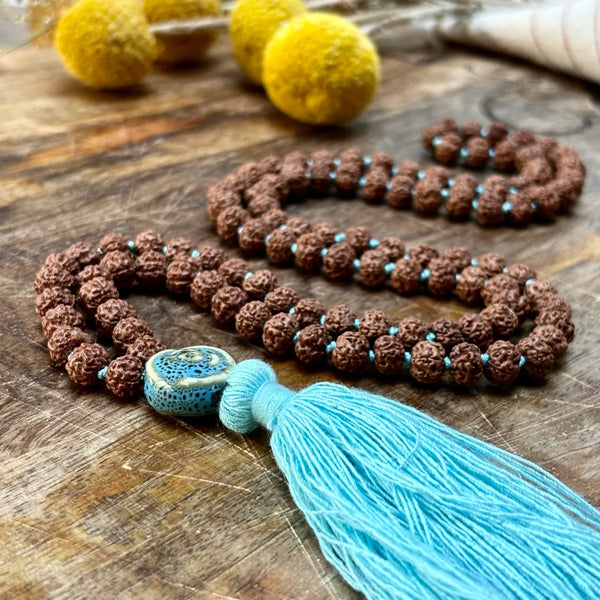 Throat Chakra - Rudraksha Mala Necklace - Fig Wellbeing