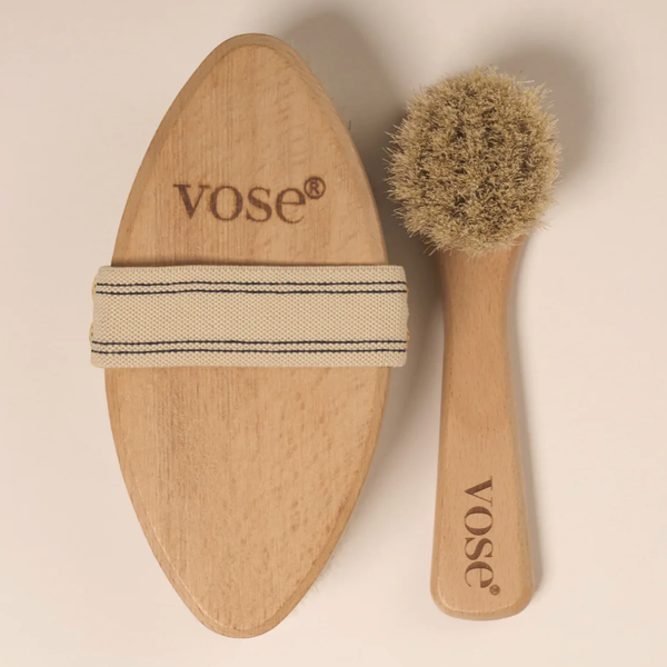 Natural and organic horse hair body brush and face brush on display