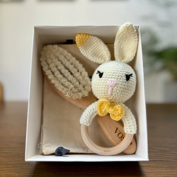 Vose - 100% Goat Hair Baby Brush and Handmade Teether Set - Fig Wellbeing