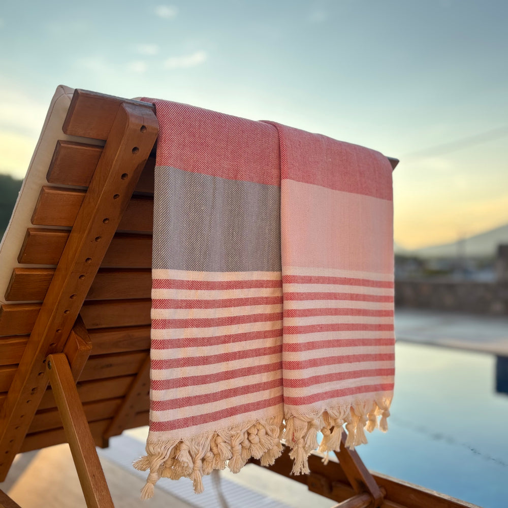 stripy turkish towel by the pool